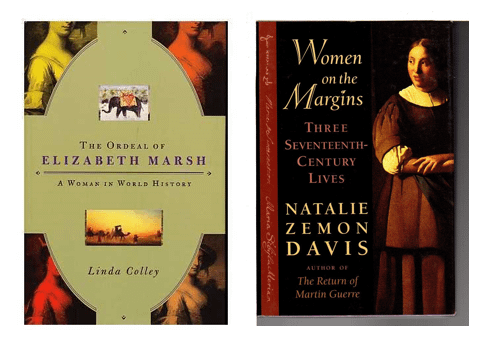 《邊陲上的女性》（Women on the Margins, 1995）和《她的世界史》（The Ordeal of Elizabeth Marsh, 2007）原版書封。