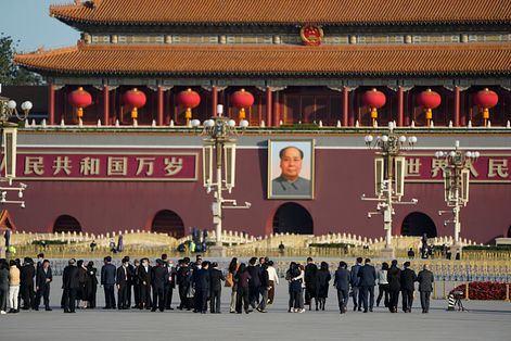 2022年10月16日，中共二十大在北京人民大會堂召開，天安門廣場。（美聯社）