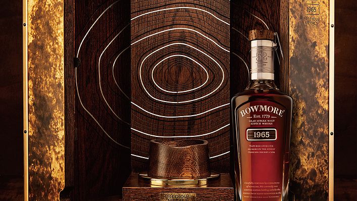 波摩Bowmore 1965 珍「鑲」(Precious Metals) 限量版,全球珍稀限量四瓶,(圖/Beam Suntory提供)
