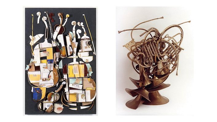 (左圖)《聲音的化石》,阿曼,1990/(右圖) 《遊行》,阿曼,1964。Courtesy of the artist.(圖/永添藝術金馬賓館當代美術館 官網)