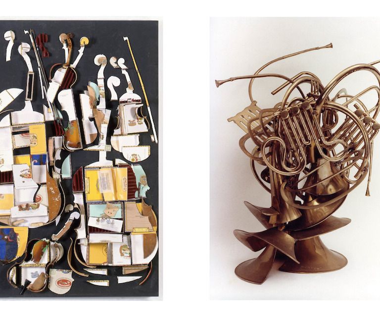 (左圖)《聲音的化石》,阿曼,1990/(右圖) 《遊行》,阿曼,1964。Courtesy of the artist.(圖/永添藝術金馬賓館當代美術館 官網)