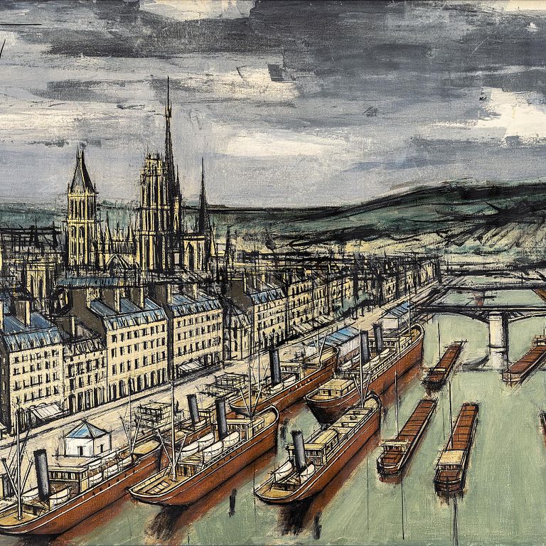 畢費《盧昂商埠與駁船》。(圖/羅芙奧 提供)